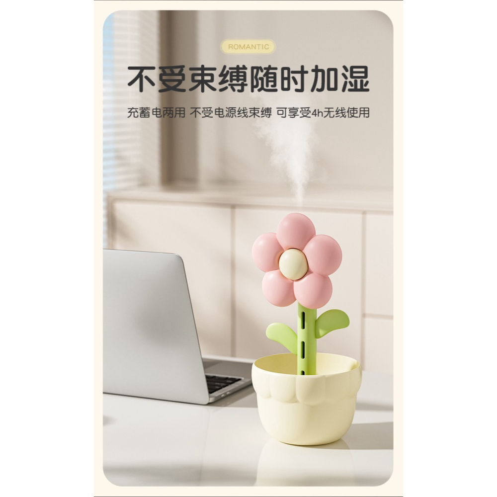 療癒系小花加濕器 氛圍小夜燈 靜音大霧量 桌面迷你加濕器 補水噴霧 辦公室小物 交換禮物 聖誕禮物-細節圖2