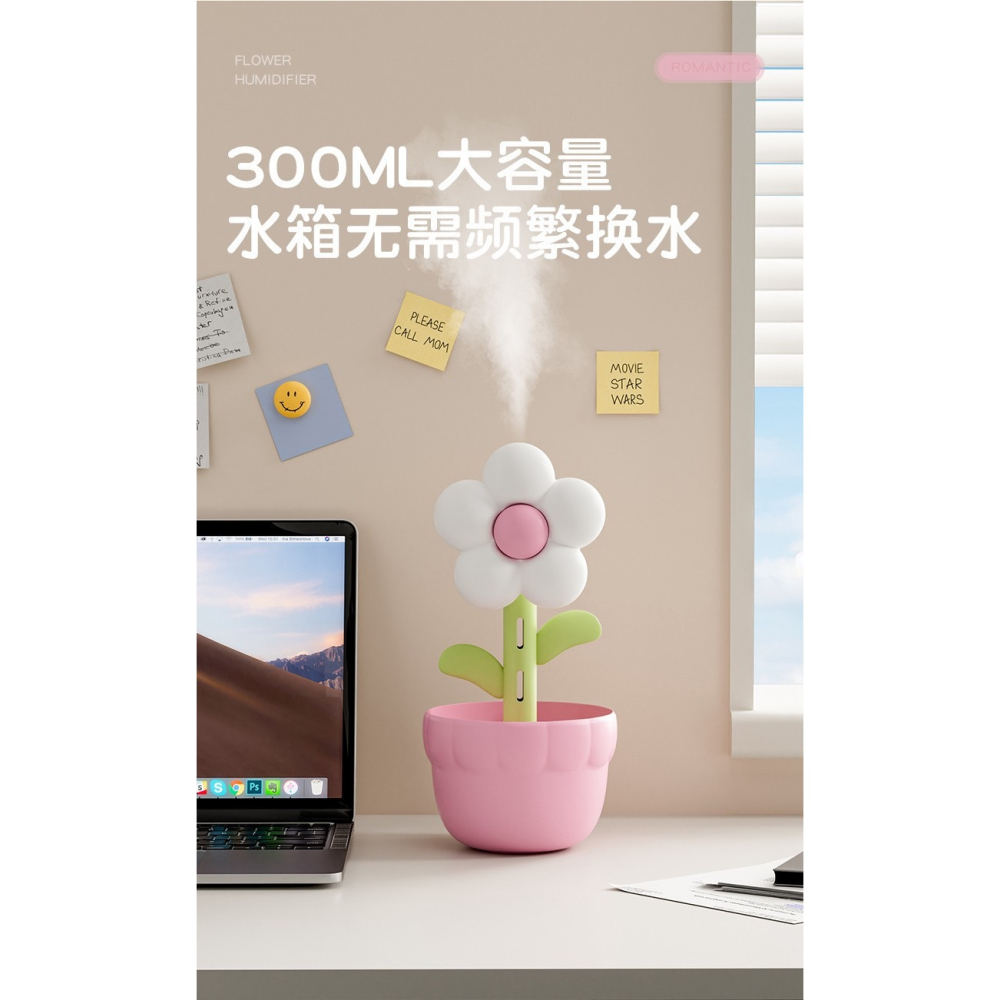 療癒系小花加濕器 氛圍小夜燈 靜音大霧量 桌面迷你加濕器 補水噴霧 辦公室小物 交換禮物 聖誕禮物-細節圖5
