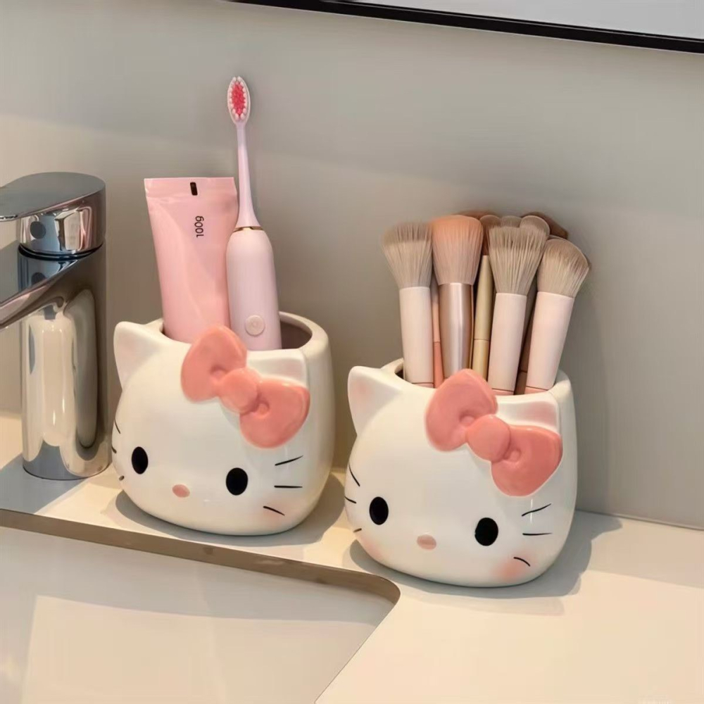 買1送1 KT 筆筒 化妝收納 桌上收納筒 貓立體造型筆筒-細節圖6