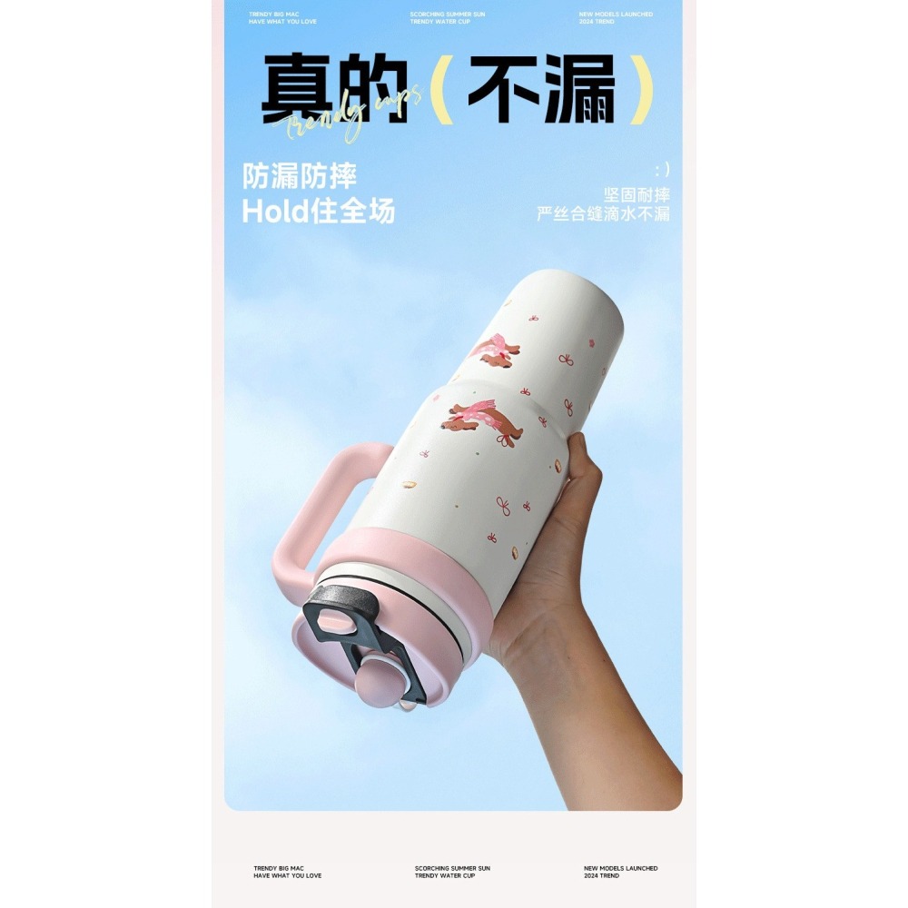 316不鏽鋼保溫杯 1000ML 雙飲蓋 大容量 冰霸杯 運動水壺 不沾口紅吸管杯 辦公室隨手杯-細節圖3