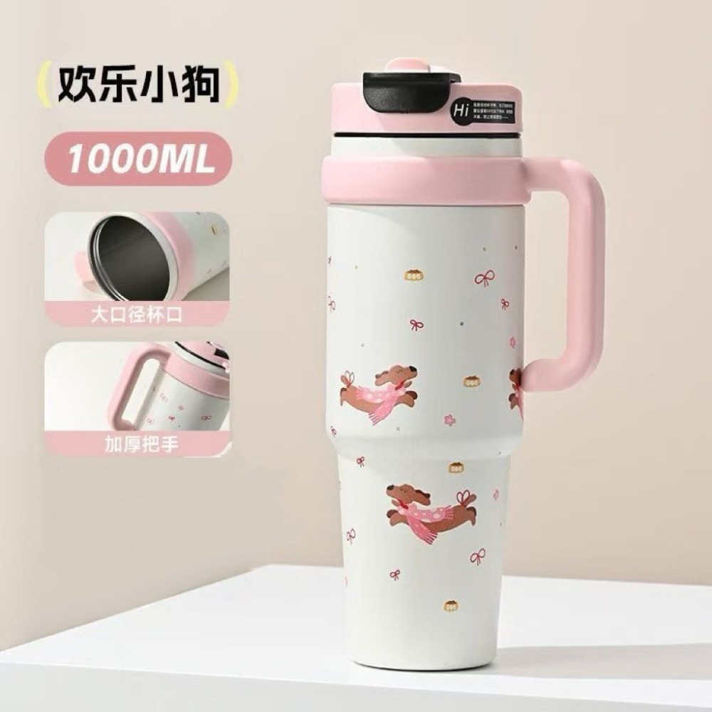 316不鏽鋼保溫杯 1000ML 雙飲蓋 大容量 冰霸杯 運動水壺 不沾口紅吸管杯 辦公室隨手杯-細節圖7