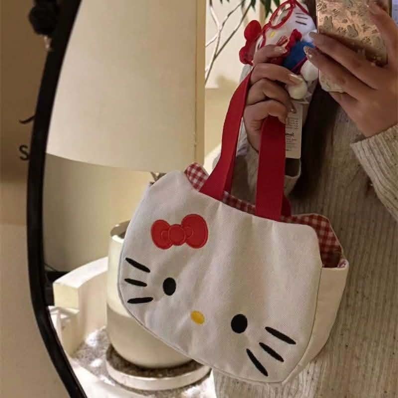 超欠買 Hello Kitty 托特包 KT 大臉帆布手提包 專櫃感 大容量 便當包 逛街 甜美可愛 百搭 女包 現貨秒-細節圖2