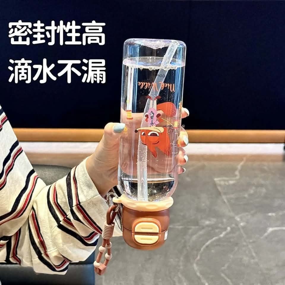 一杯雙飲 水壺 600ml 吸管直飲杯 一鍵彈蓋水杯 兒童上學水壺 附提繩 便攜隨身瓶 防漏直飲水瓶 側邊書包袋適用-細節圖3