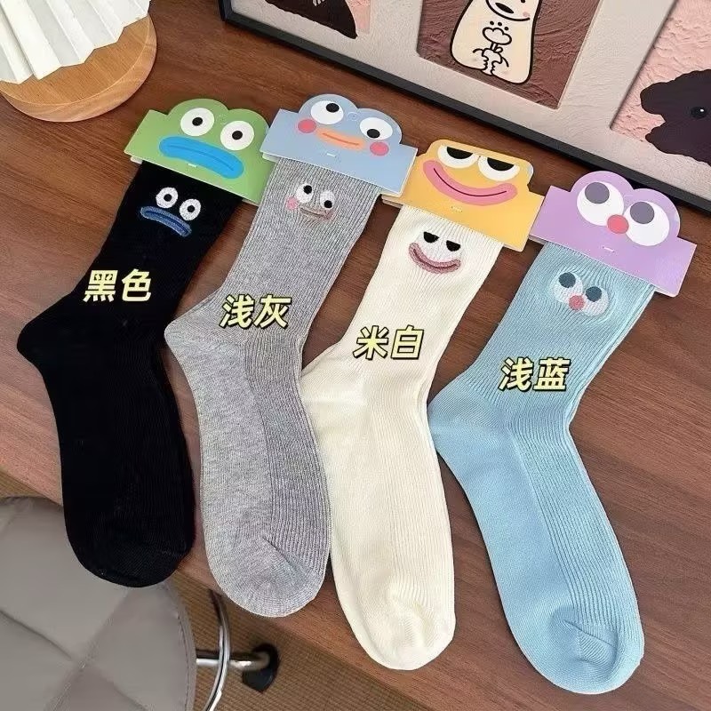 大眼睛搞怪中筒襪 韓版潮流情侶襪 韓國襪子 秋冬加厚純棉保暖發熱襪 趣味長襪 網紅爆款 醜萌襪-細節圖7