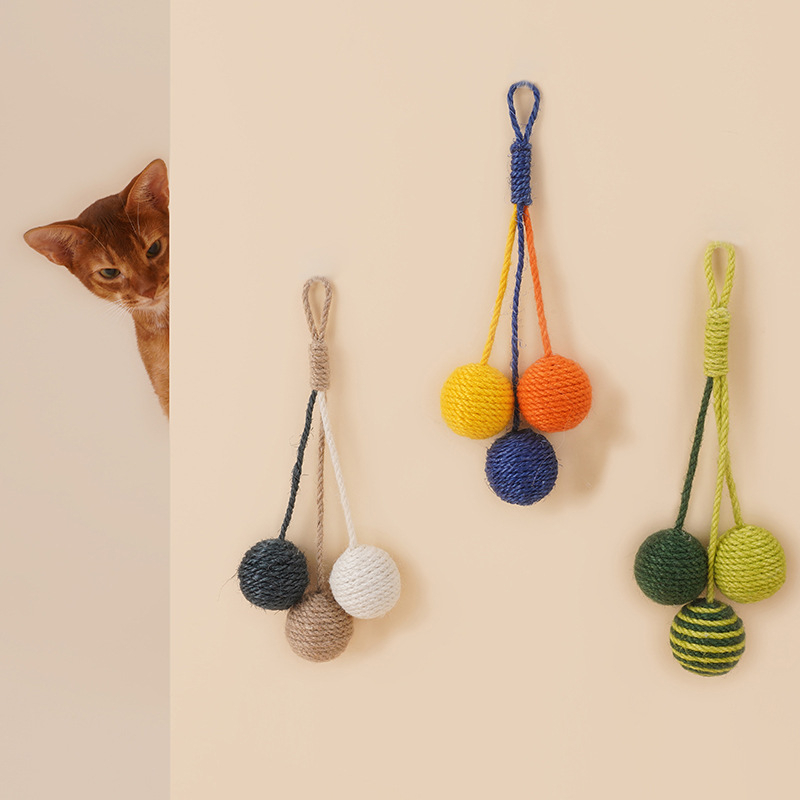 彩色逗貓劍麻球 耐咬球 貓玩具 逗貓球 寵物玩具 磨牙玩具-細節圖3