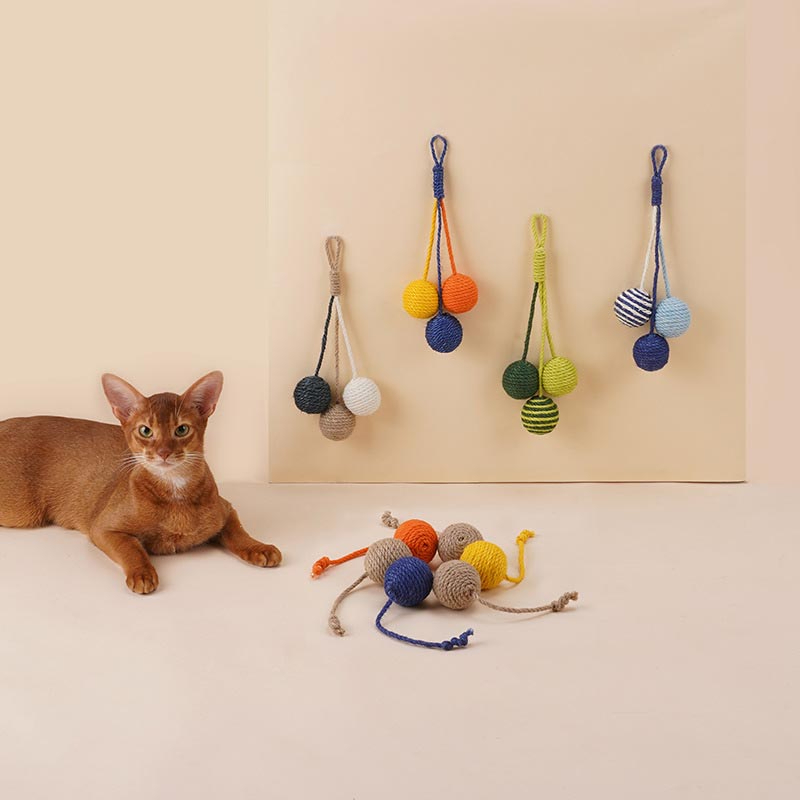 彩色逗貓劍麻球 耐咬球 貓玩具 逗貓球 寵物玩具 磨牙玩具-細節圖4