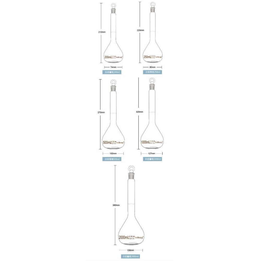 A級定量瓶【台灣現貨】定量瓶玻璃 定量瓶 附玻璃塞 容量瓶 實驗室耗材 玻璃瓶【P0542】-細節圖5