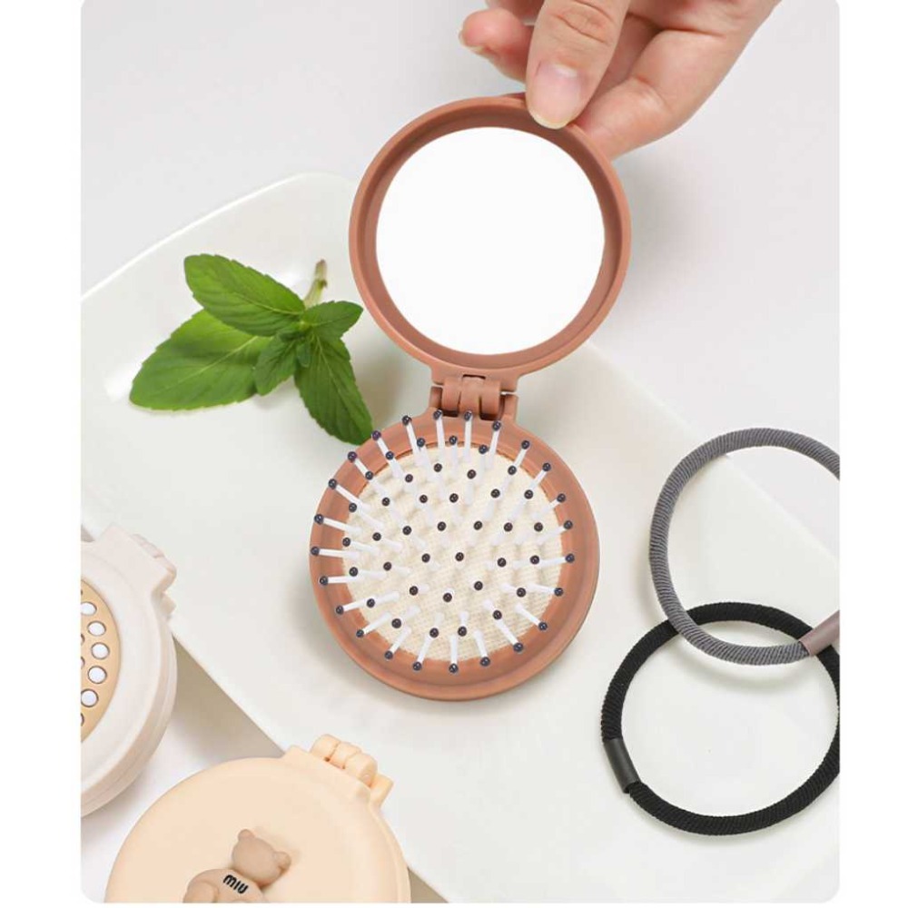 折疊鏡子梳【台灣現貨】可愛小熊 隨身鏡子梳 氣囊梳子 隨身鏡 隨身梳 氣墊梳 【P0493】-細節圖3