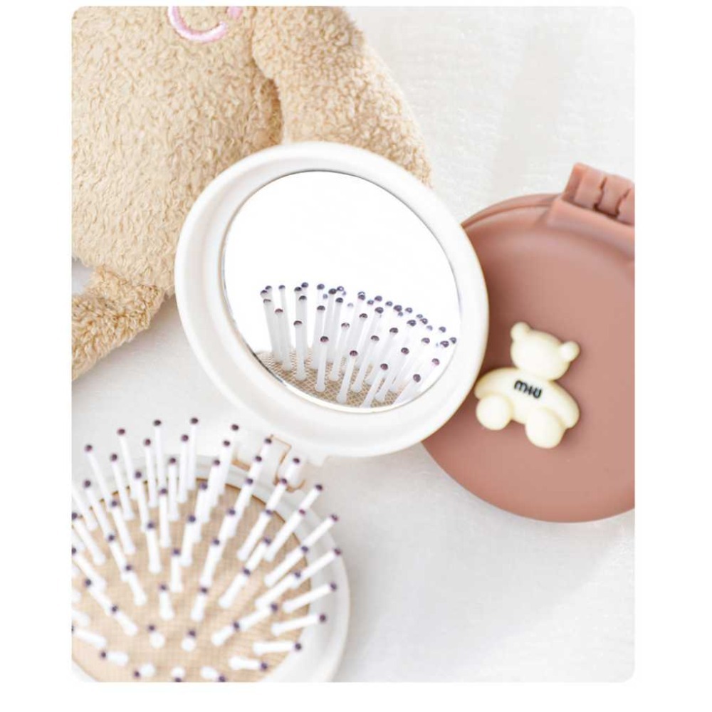 折疊鏡子梳【台灣現貨】可愛小熊 隨身鏡子梳 氣囊梳子 隨身鏡 隨身梳 氣墊梳 【P0493】-細節圖4