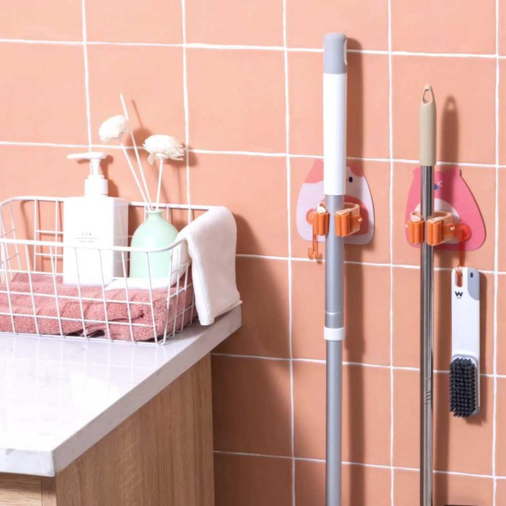 貓咪卡通拖把掛架【聖杯生活台灣現貨】可愛卡痛造型拖把 掃把掛架 掛鈎 掛架 固定掛架 掃地用具架-細節圖6