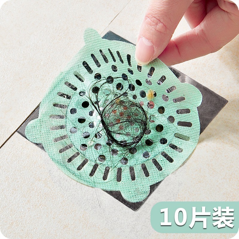 拋棄式毛髮過濾網 【聖杯生活台灣現貨】水管防阻塞 黏貼式過濾毛削頭髮 排水孔過濾網 地漏貼 10片裝 排水口貼-細節圖4