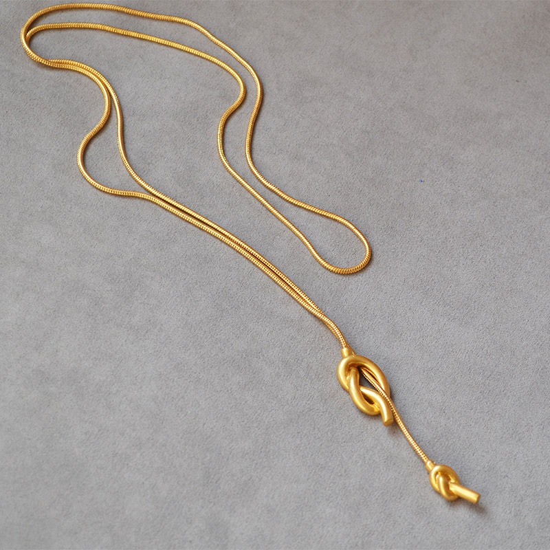 Vine嚴選實拍~冷淡風復古做舊金色水手結毛衣鍊-細節圖3