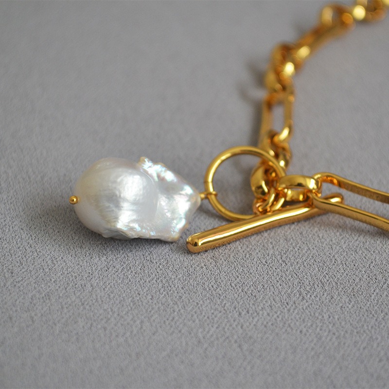 Vine嚴選實拍~粗鏈異形巴洛克珍珠OT扣項鍊女-細節圖4