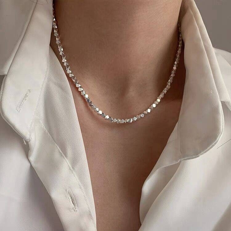 Vine嚴選實拍~冷淡風不規則切面碎銀簡約項鍊-細節圖2