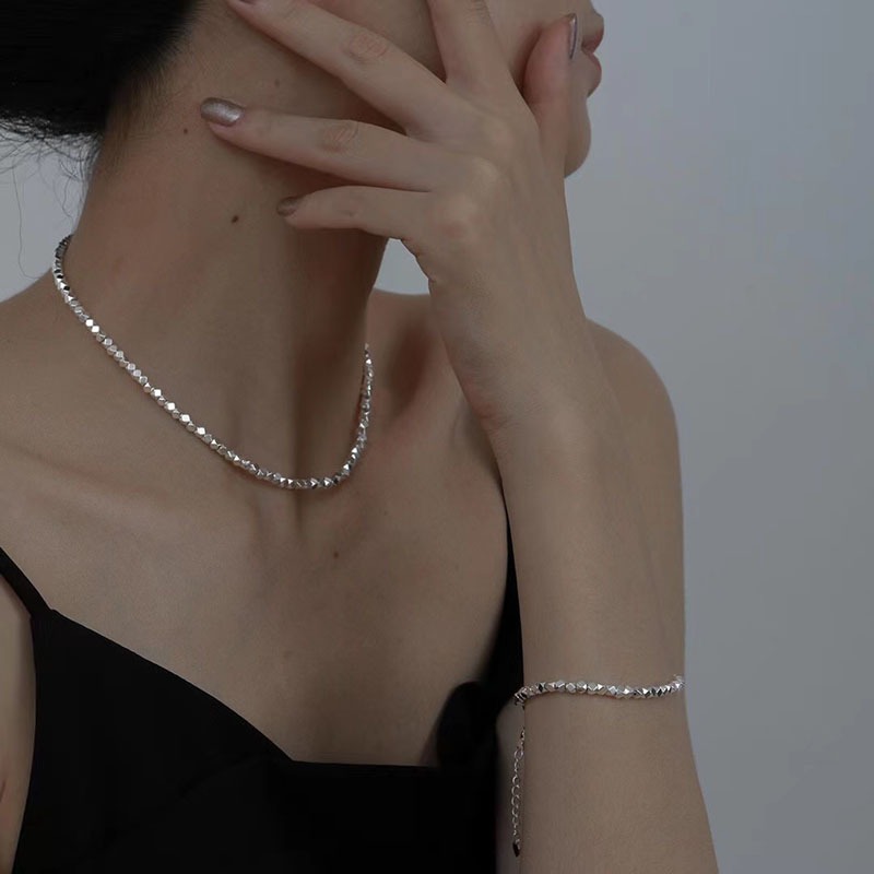 Vine嚴選實拍~冷淡風不規則切面碎銀簡約項鍊-細節圖3
