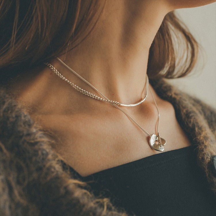 Vine嚴選實拍~松本惠奈聯名款復古銀色雙層疊戴項鍊毛衣鏈-細節圖2