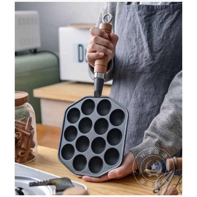 14孔章魚燒專業鑄鐵木柄烤盤【台灣賣家】 章魚燒烤盤 原生鐵鍋 煎鳥蛋 鳥蛋烤盤 露營必備 章魚燒-細節圖8