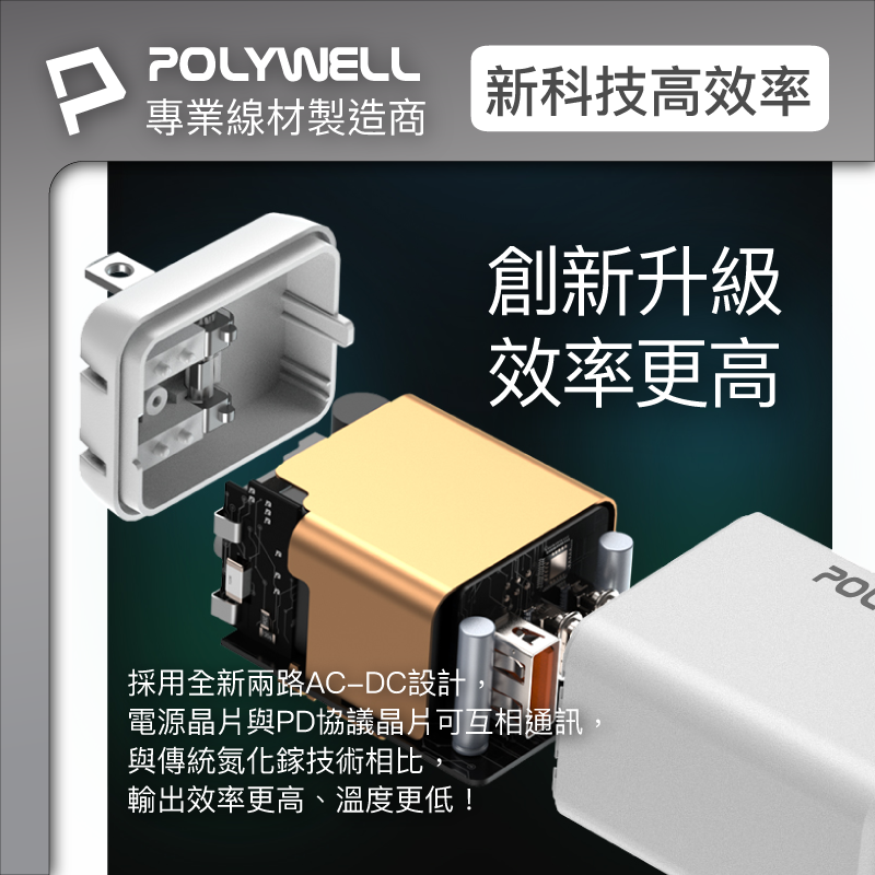 仙人掌哥 POLYWELL 65W 三孔PD快充頭 2024新款 雙C+USB充電器 GaN氮化鎵 快充頭-細節圖9