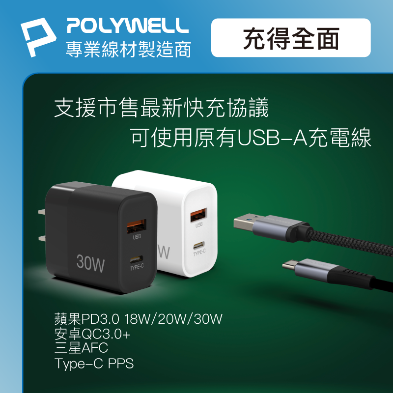 仙人掌哥 POLYWELL PD雙孔快充頭 30W Type-C充電器 豆腐頭 蘋果 iPhone 快充 快充頭-細節圖5