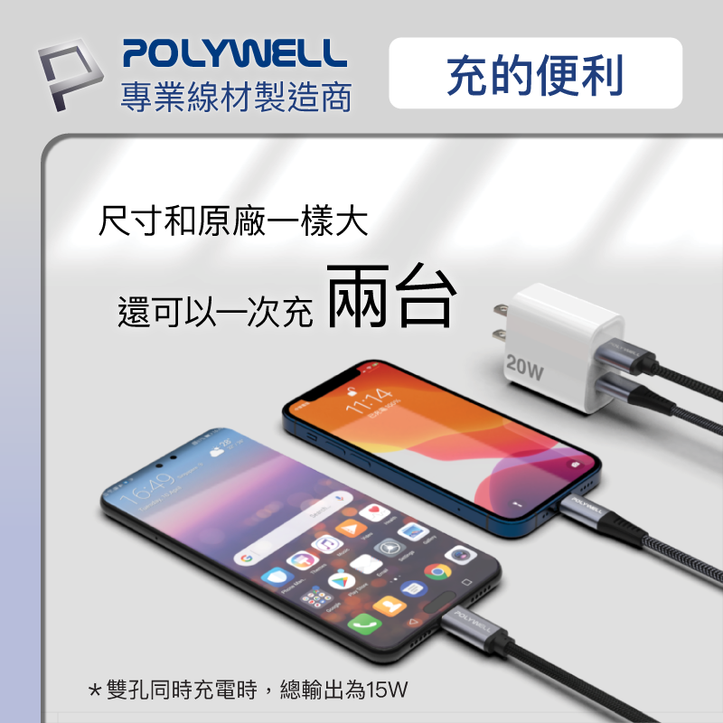 仙人掌哥 現貨 Polywell PD雙孔快充頭 20W Type-C充電頭 充電器 豆腐頭 適用 iPhone-細節圖4