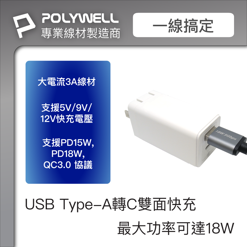 仙人掌哥 POLYWELL USB3.1 5Gbps Type-C對A 3A 0.5~3米 充電傳輸線 18w-細節圖3