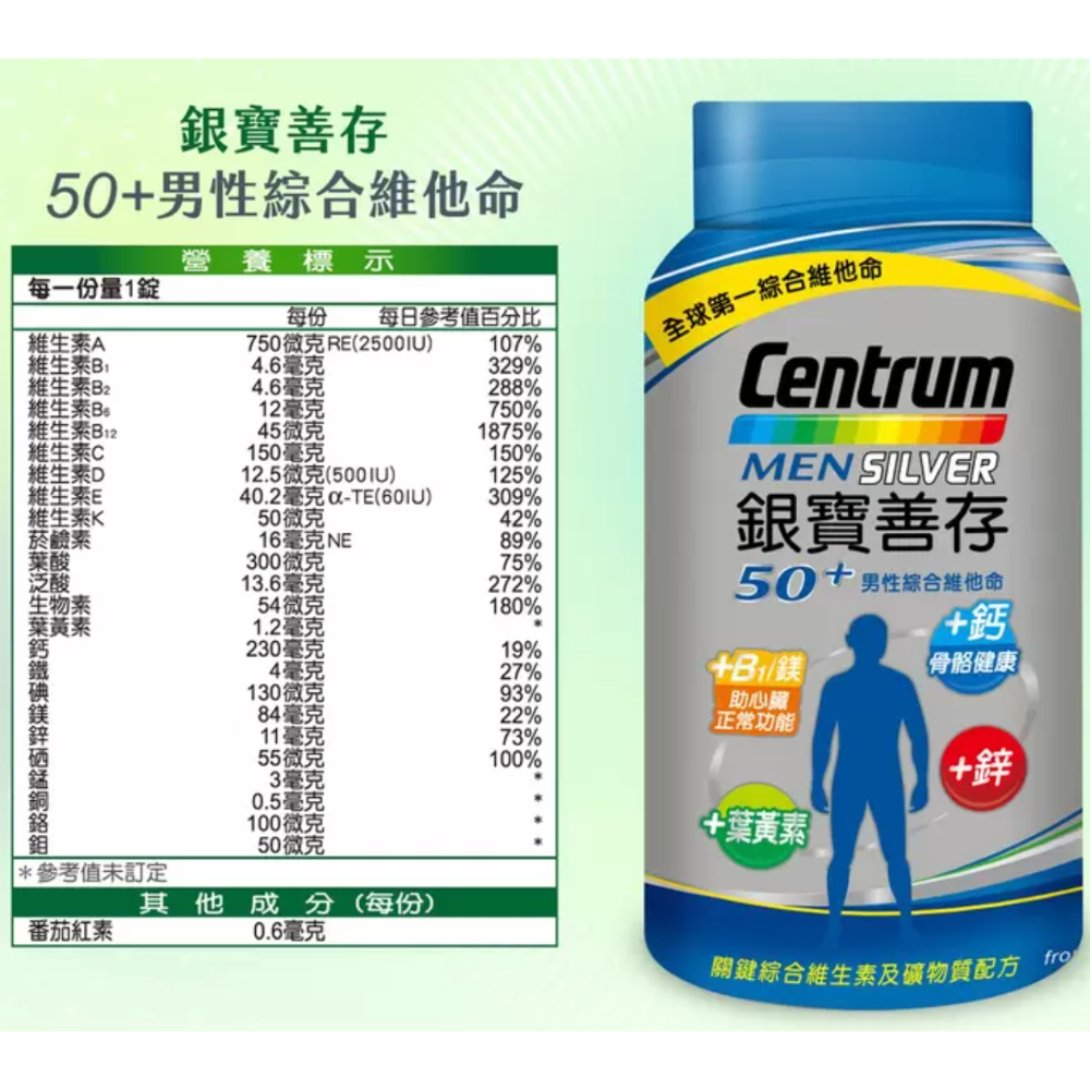 仙人掌哥 好市多 銀寶善存50+ 男性綜合維他命 女性綜合維他命 290錠/罐-規格圖7