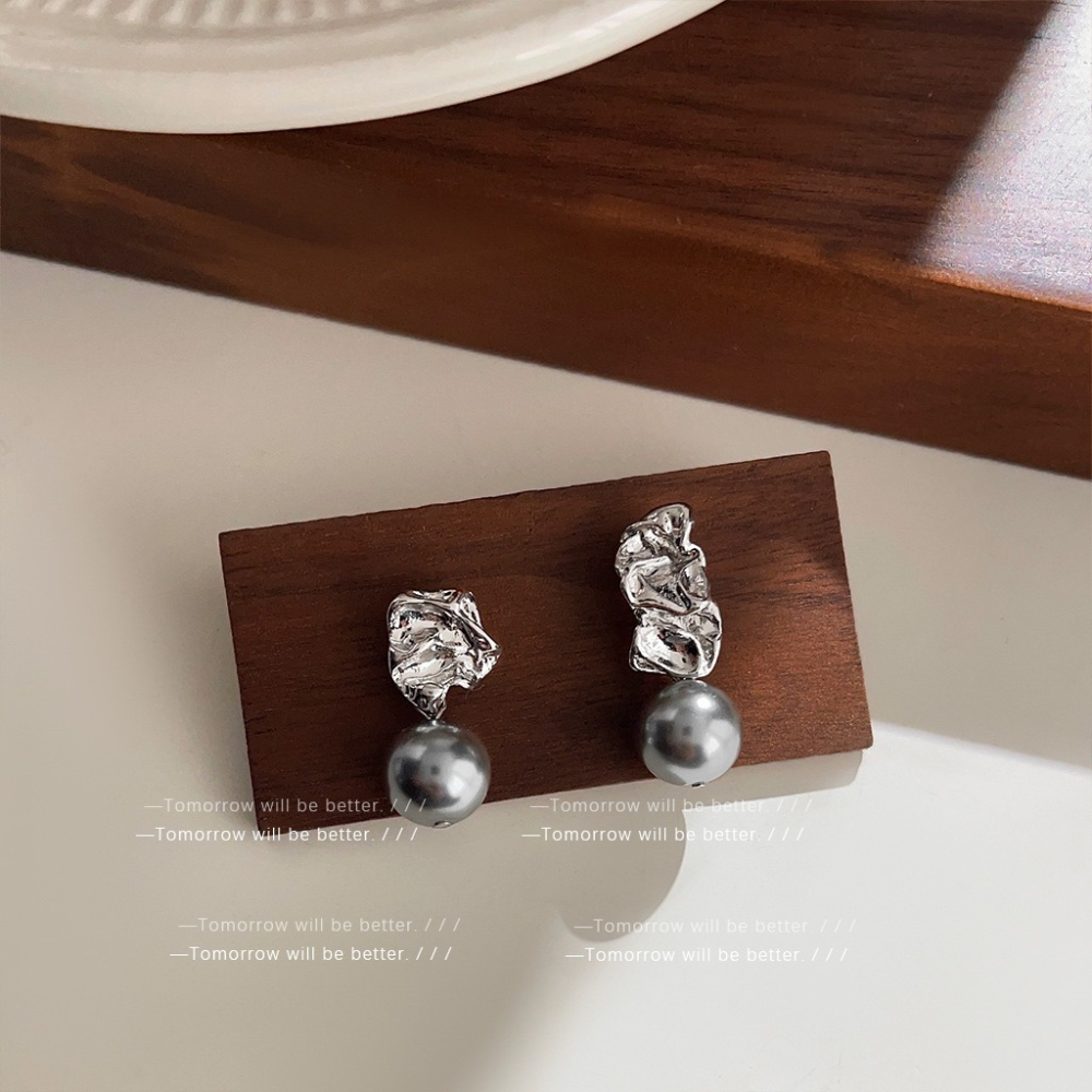 灰岩漿珍珠垂墜耳釘-細節圖2