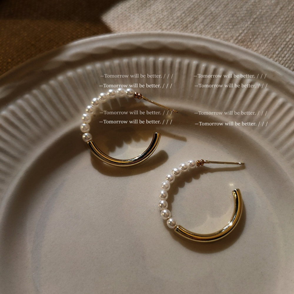 復古珍珠耳圈耳釘-細節圖2