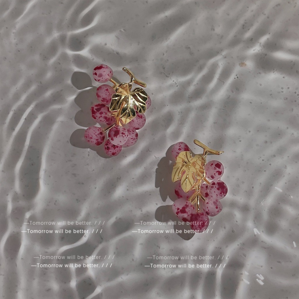 法式紫色油畫葡萄耳釘-細節圖2