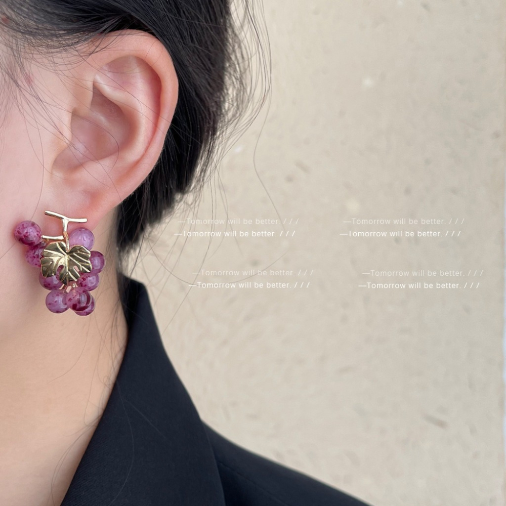 法式紫色油畫葡萄耳釘-細節圖3