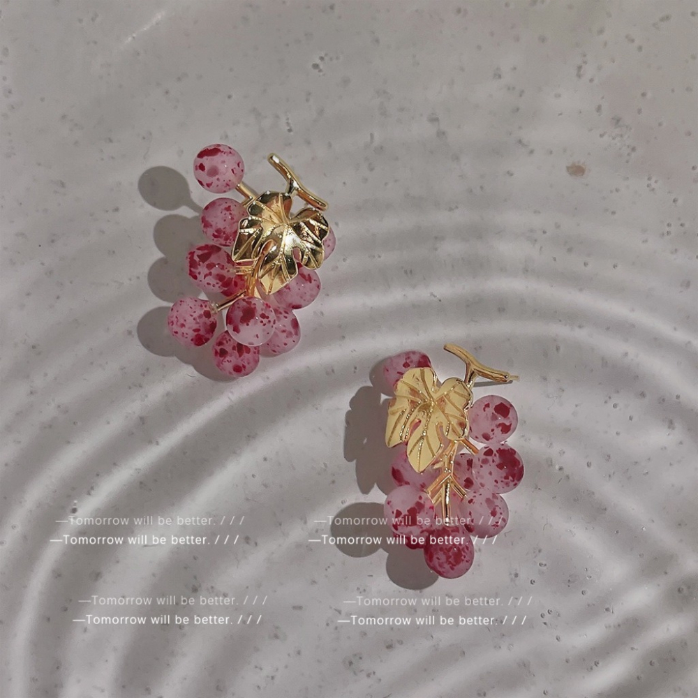 法式紫色油畫葡萄耳釘-細節圖4