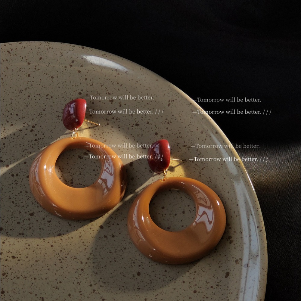 港風咖色奶白耳釘-規格圖5