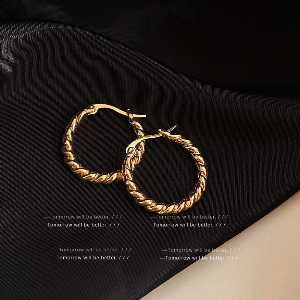 法式大圈圈麻花耳釘-細節圖2