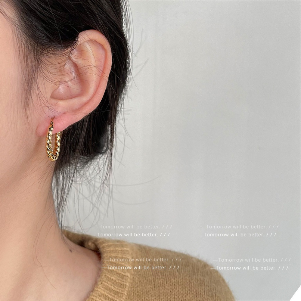 法式大圈圈麻花耳釘-細節圖3