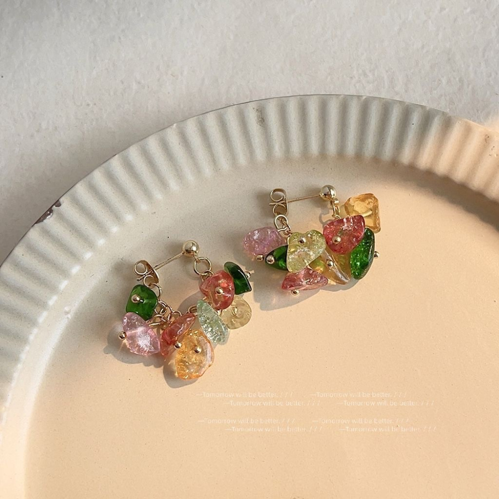 多巴胺彩色碎石精緻耳釘-細節圖2