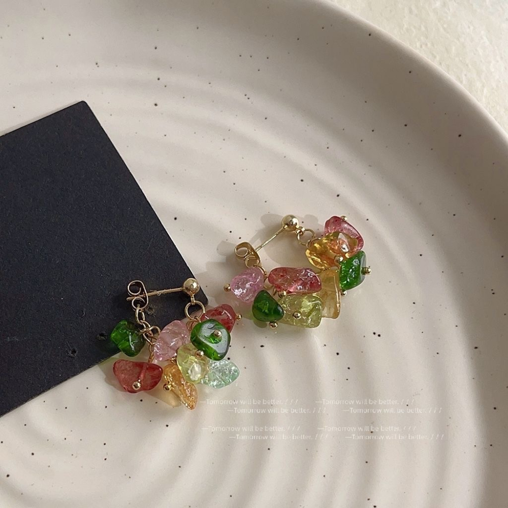 多巴胺彩色碎石精緻耳釘-細節圖3