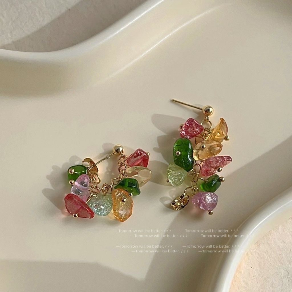 多巴胺彩色碎石精緻耳釘-細節圖4