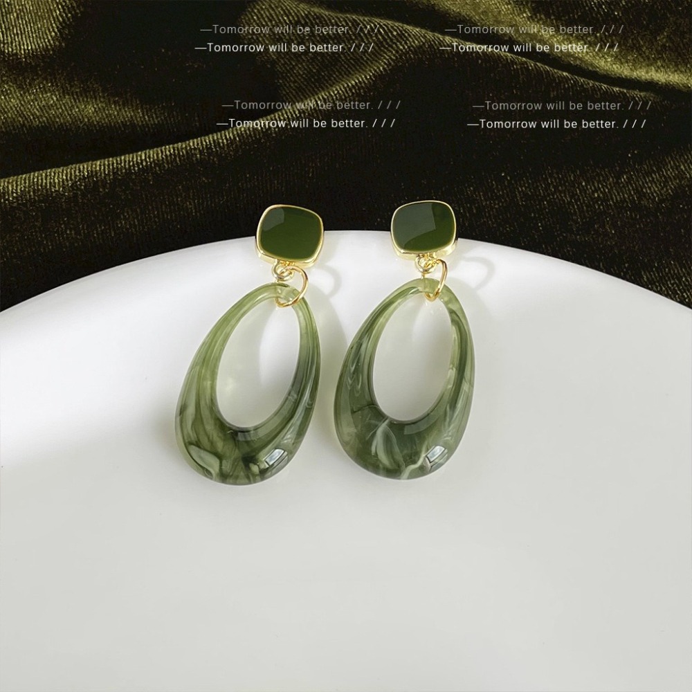 抹茶暈染簍空垂墜耳釘-細節圖2