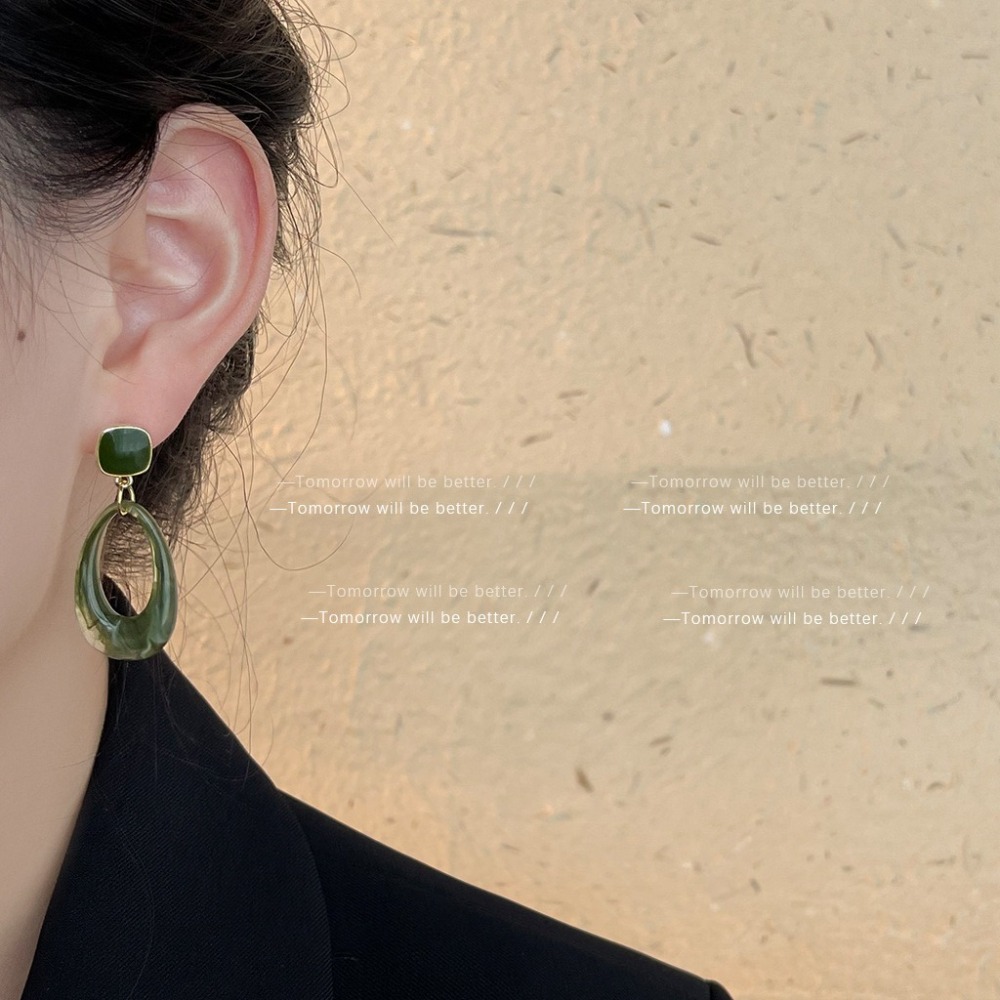 抹茶暈染簍空垂墜耳釘-細節圖3