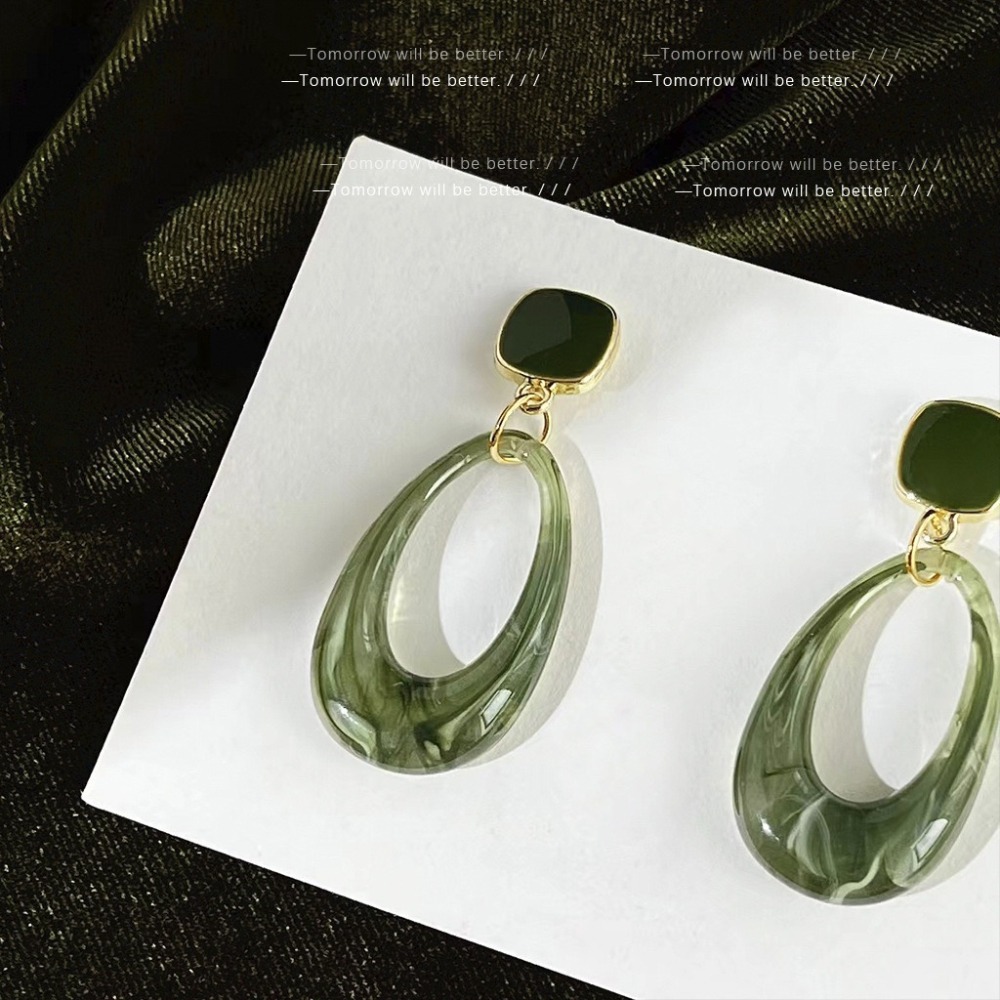 抹茶暈染簍空垂墜耳釘-細節圖4