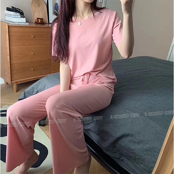 【i揪團】F24-1(新品現貨)睡衣套裝(長褲) 涼爽睡衣 休閒套裝 兩件式 睡衣 居家服 女生睡衣 短袖套裝-細節圖2