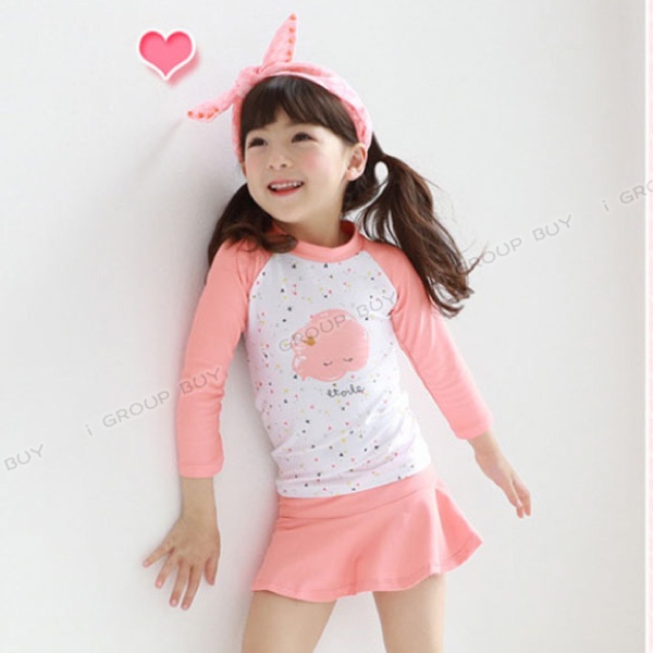 【i揪團】E78-1(新品現貨)女童裙式泳裝 裙式 中大童 兒童泳裝 分離式 兩件式 泳帽 泳衣 泳裙 防曬-細節圖6