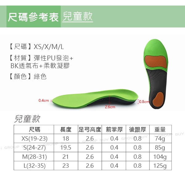 【i揪團】E52-1(現貨)兒童款加厚減震鞋墊 足弓墊扁平足墊 機能運動足弓鞋墊 PU鞋墊 記憶透氣鞋墊-細節圖2