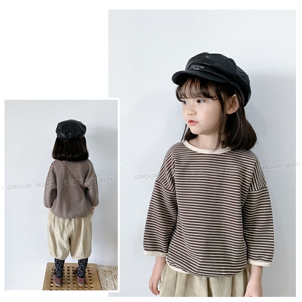 【i揪團】C02(新品現貨)秋冬薄款兒童長袖上衣T恤(寬版落肩)/兒童條紋上衣/女童長袖/男童長袖/童裝-細節圖3