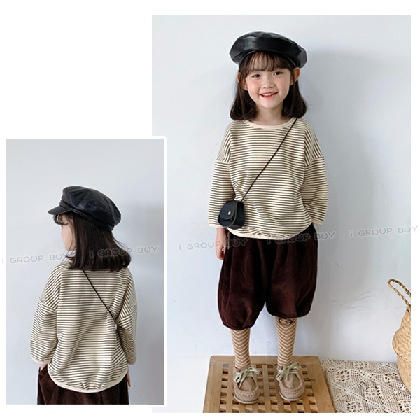 【i揪團】C02(新品現貨)秋冬薄款兒童長袖上衣T恤(寬版落肩)/兒童條紋上衣/女童長袖/男童長袖/童裝-細節圖4