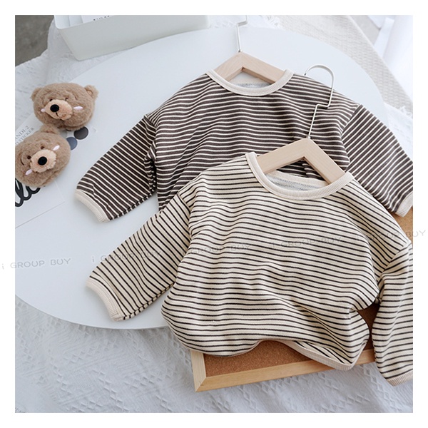 【i揪團】C02(新品現貨)秋冬薄款兒童長袖上衣T恤(寬版落肩)/兒童條紋上衣/女童長袖/男童長袖/童裝-細節圖5