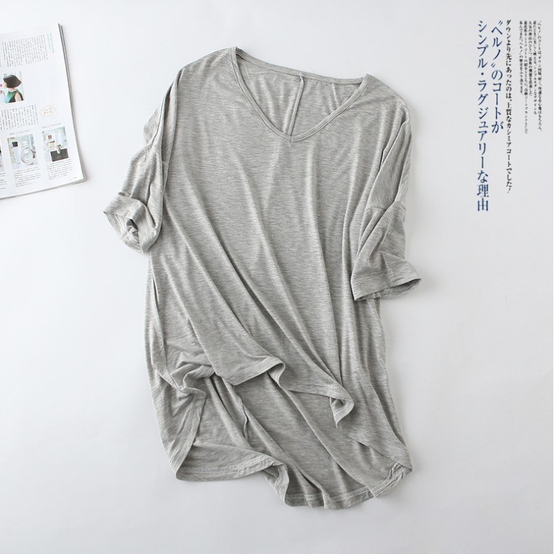 【i揪團】F19(現貨)日系莫代爾蝙蝠袖中袖寬鬆棉T 女款透氣短袖-細節圖2