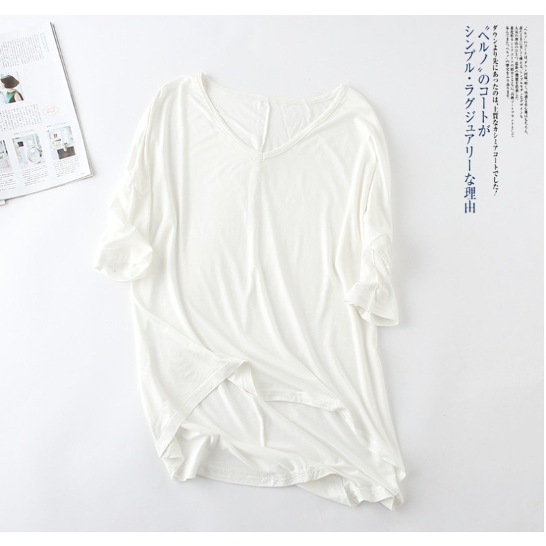 【i揪團】F19(現貨)日系莫代爾蝙蝠袖中袖寬鬆棉T 女款透氣短袖-細節圖4