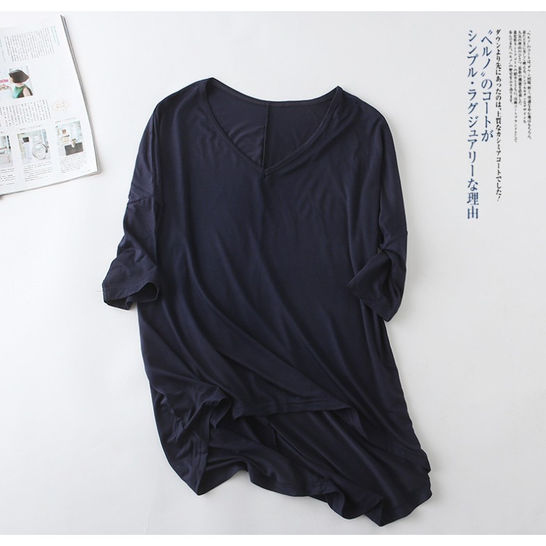 【i揪團】F19(現貨)日系莫代爾蝙蝠袖中袖寬鬆棉T 女款透氣短袖-細節圖5