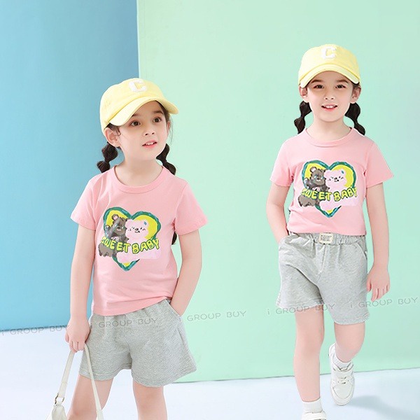 【i揪團】B69(現貨)夏季兒童短袖中小童T恤  小熊草苺蛋糕卡通純棉童裝 女童短袖上衣-細節圖2